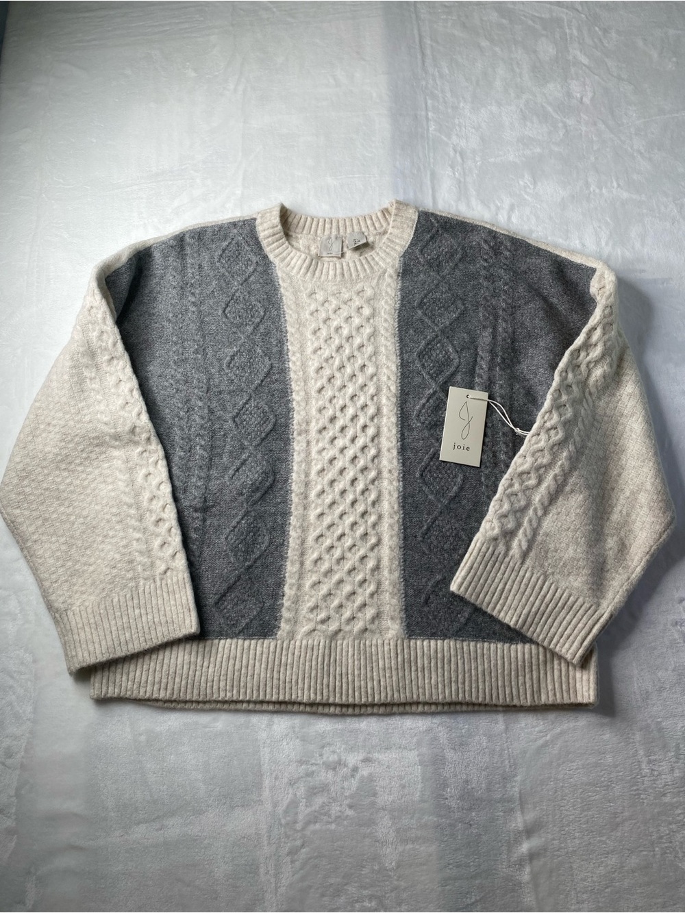 Joie Women’s Two-Tone Cable Crewneck Sweater - Cream & Gray